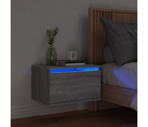 Mesita de noche de pared con luces LED gris Sonoma