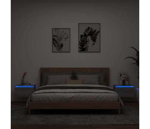 Mesitas de noche de pared con luces LED 2 unidades gris Sonoma