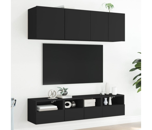 Muebles de pared TV 2 uds madera ingeniería negro 40x30x30 cm