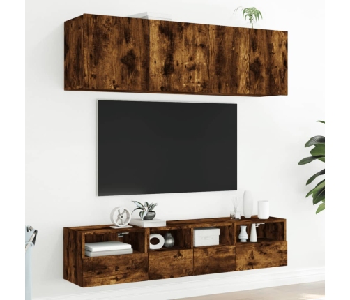 Mueble de pared TV madera ingeniería roble ahumado 40x30x30 cm