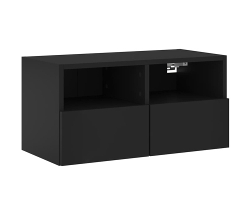 Mueble de TV de pared madera de ingeniería negro 60x30x30 cm