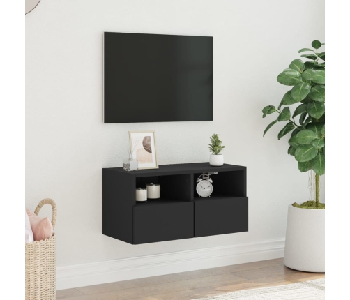 Mueble de TV de pared madera de ingeniería negro 60x30x30 cm