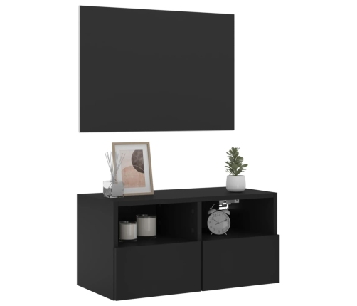 Mueble de TV de pared madera de ingeniería negro 60x30x30 cm