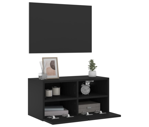 Mueble de TV de pared madera de ingeniería negro 60x30x30 cm