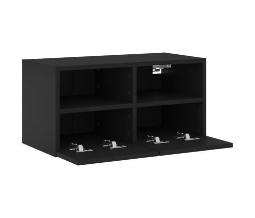 Mueble de TV de pared madera de ingeniería negro 60x30x30 cm