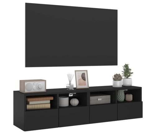 Muebles de TV de pared 2 uds madera ingeniería negro 60x30x30cm