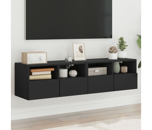 Muebles de TV de pared 2 uds madera ingeniería negro 60x30x30cm