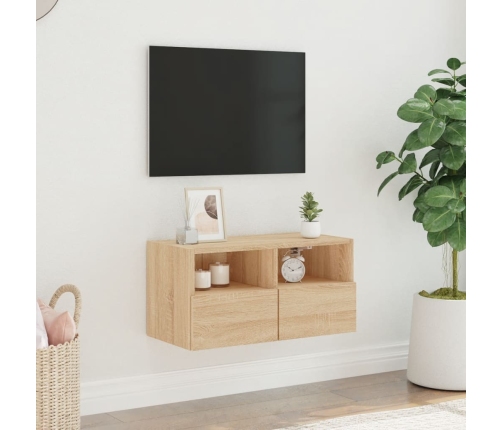 Mueble de TV de pared madera ingeniería roble Sonoma 60x30x30cm