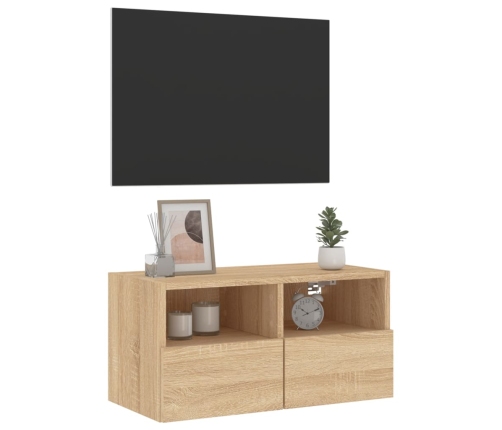 Mueble de TV de pared madera ingeniería roble Sonoma 60x30x30cm