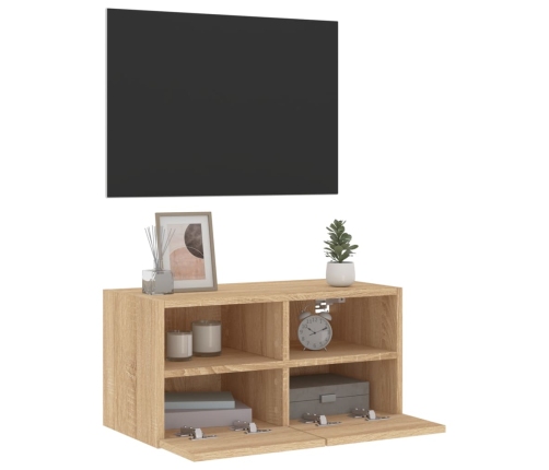 Mueble de TV de pared madera ingeniería roble Sonoma 60x30x30cm