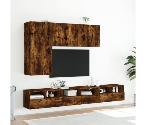 Mueble de pared TV madera ingeniería roble ahumado 60x30x30 cm