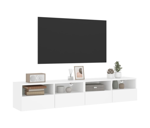 Muebles de pared TV 2 uds madera ingeniería blanco 80x30x30 cm