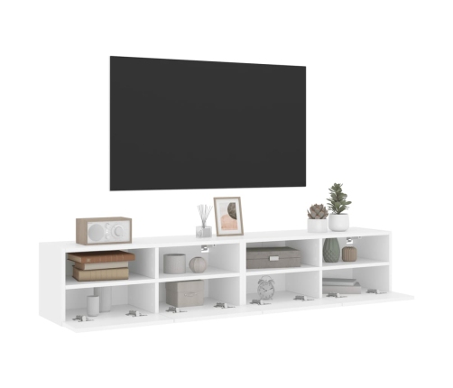 Muebles de pared TV 2 uds madera ingeniería blanco 80x30x30 cm