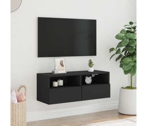 Mueble de pared para TV madera de ingeniería negro 80x30x30 cm