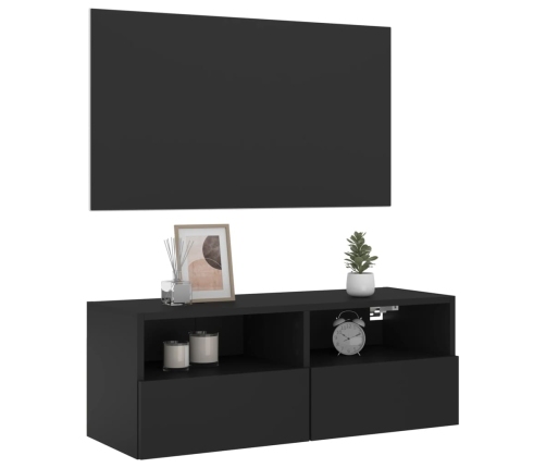 Mueble de pared para TV madera de ingeniería negro 80x30x30 cm