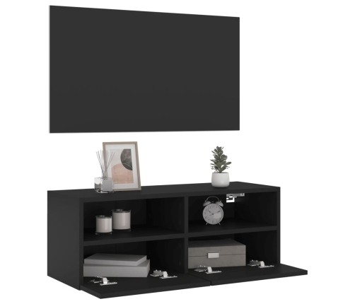 Mueble de pared para TV madera de ingeniería negro 80x30x30 cm