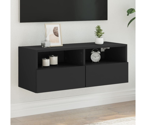 Mueble de pared para TV madera de ingeniería negro 80x30x30 cm