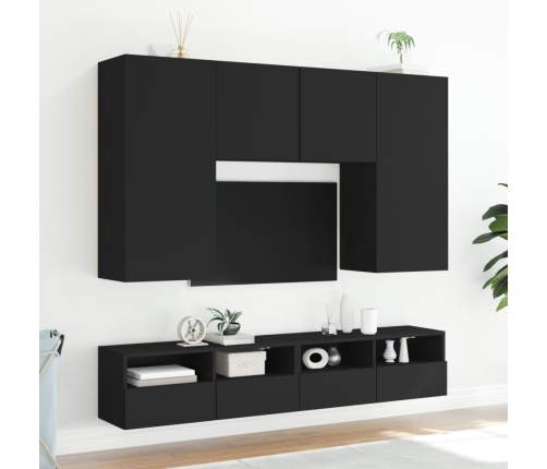 Muebles de pared TV 2 uds madera ingeniería negro 80x30x30 cm