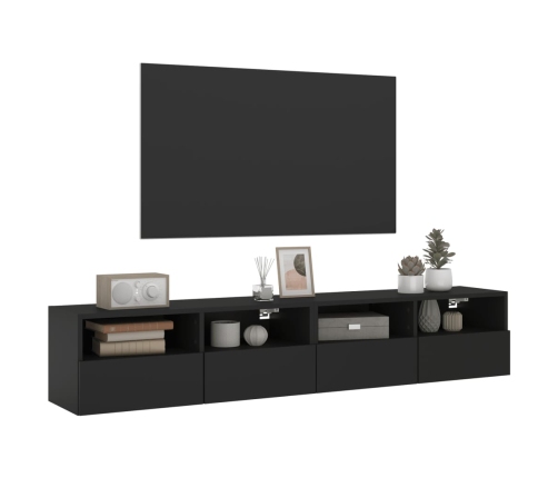 Muebles de pared TV 2 uds madera ingeniería negro 80x30x30 cm