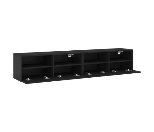 Muebles de pared TV 2 uds madera ingeniería negro 80x30x30 cm