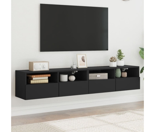 Muebles de pared TV 2 uds madera ingeniería negro 80x30x30 cm