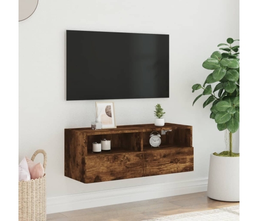 Mueble de pared TV madera ingeniería roble ahumado 80x30x30 cm