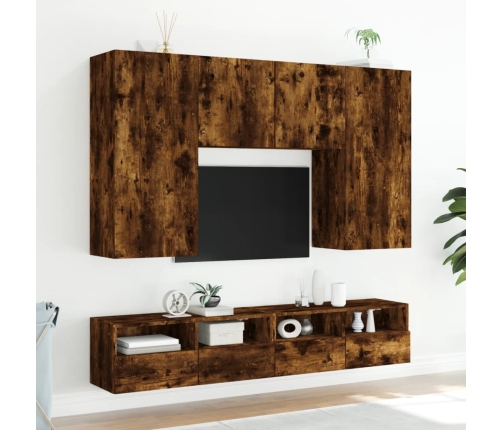 Mueble de pared TV madera ingeniería roble ahumado 80x30x30 cm