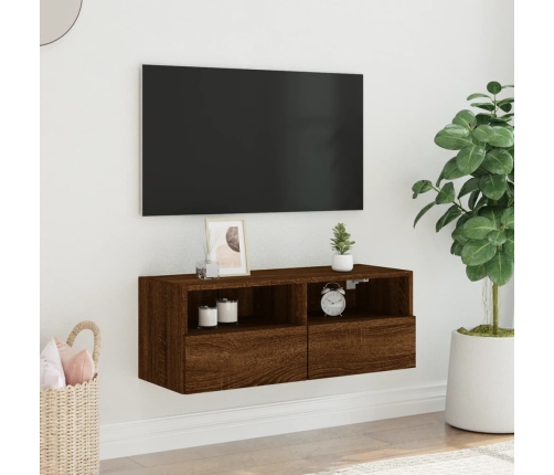 Mueble de pared TV madera ingeniería marrón roble 80x30x30 cm