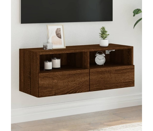 Mueble de pared TV madera ingeniería marrón roble 80x30x30 cm