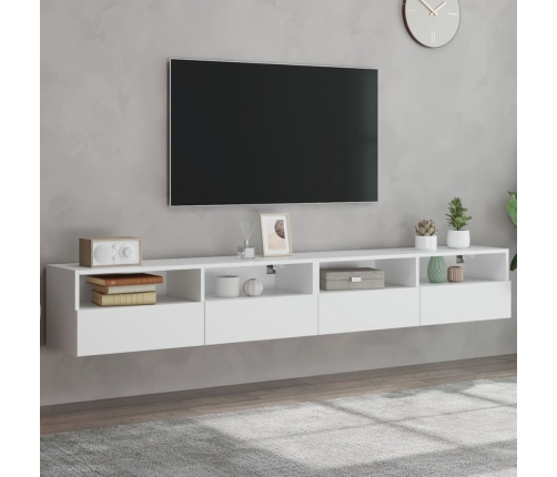 Muebles de pared TV 2 uds madera ingeniería blanco 100x30x30 cm