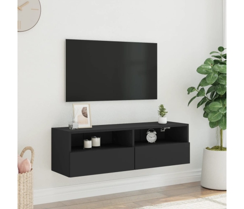 Mueble de pared para TV madera de ingeniería negro 100x30x30 cm