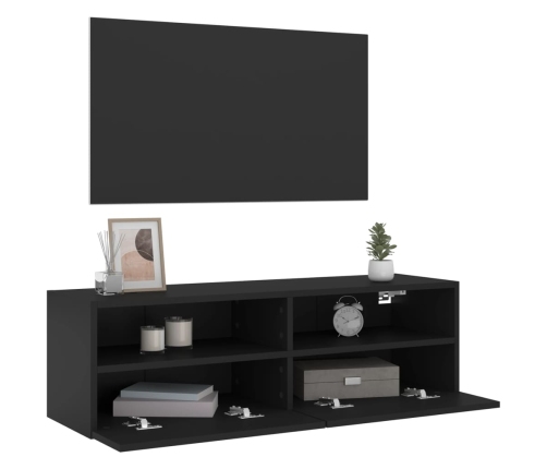 Mueble de pared para TV madera de ingeniería negro 100x30x30 cm