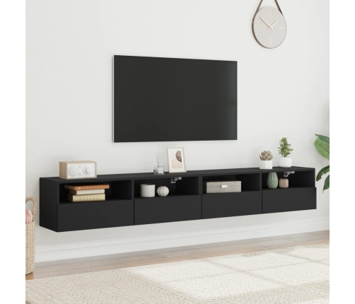 Muebles de pared TV 2 uds madera ingeniería negro 100x30x30 cm