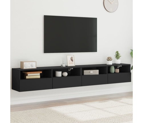 Muebles de pared TV 2 uds madera ingeniería negro 100x30x30 cm