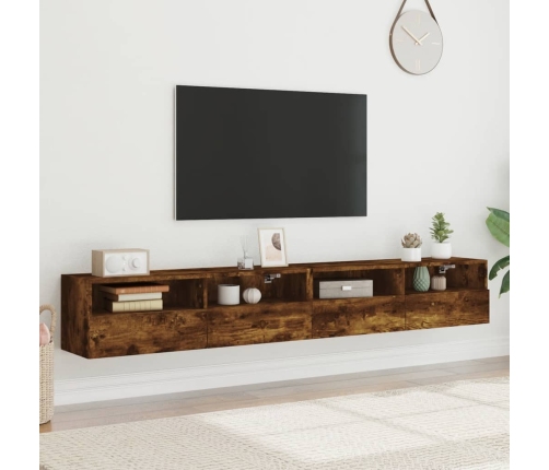 Muebles de pared de TV 2 uds madera roble ahumado 100x30x30 cm