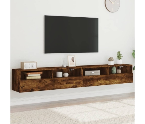 Muebles de pared de TV 2 uds madera roble ahumado 100x30x30 cm