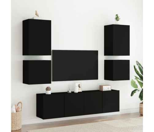 Mueble de TV de pared madera de ingeniería negro 40,5x30x40 cm