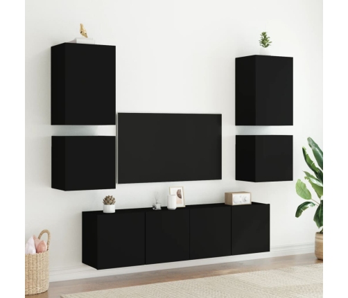 Muebles TV de pared 2 uds madera ingeniería negro 40,5x30x40 cm