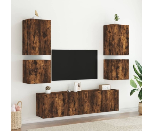 Mueble TV de pared madera ingeniería roble ahumado 40,5x30x40cm