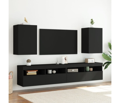 Mueble de TV de pared madera de ingeniería negro 40,5x30x60 cm