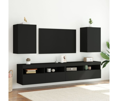 Muebles TV de pared 2 uds madera ingeniería negro 40,5x30x60 cm