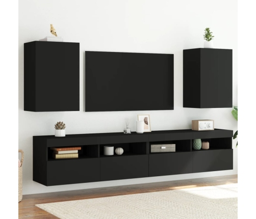 Muebles TV de pared 2 uds madera ingeniería negro 40,5x30x60 cm