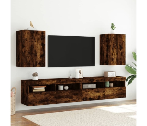 Mueble TV de pared madera ingeniería roble ahumado 40,5x30x60cm