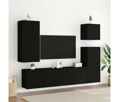 Mueble de TV de pared madera de ingeniería negro 40,5x30x90 cm