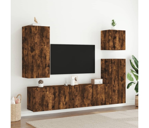 Mueble TV de pared madera ingeniería roble ahumado 40,5x30x90cm