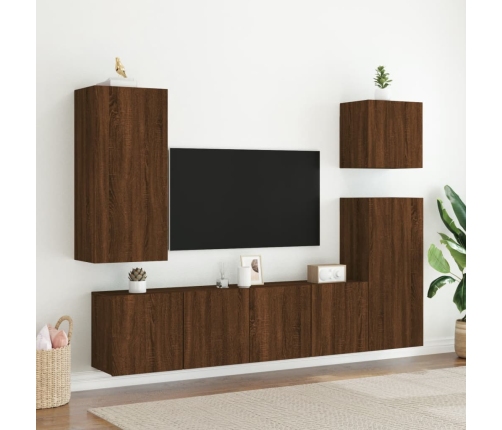 Mueble TV de pared madera ingeniería marrón roble 40,5x30x90 cm