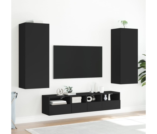 Mueble de TV de pared madera de ingeniería negro 40,5x30x90 cm