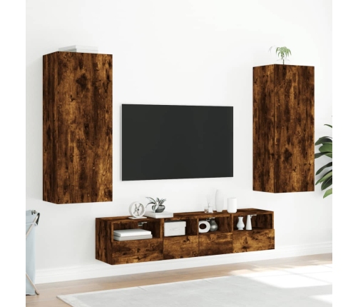 Mueble de TV de pared madera roble ahumado 40,5x30x102 cm