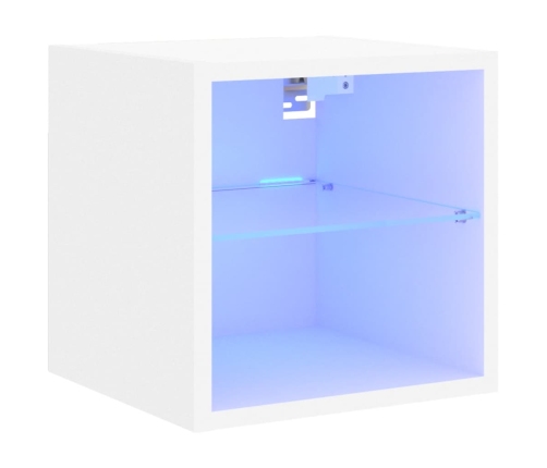 Mueble de TV de pared con luces LED blanco 30x28,5x30 cm