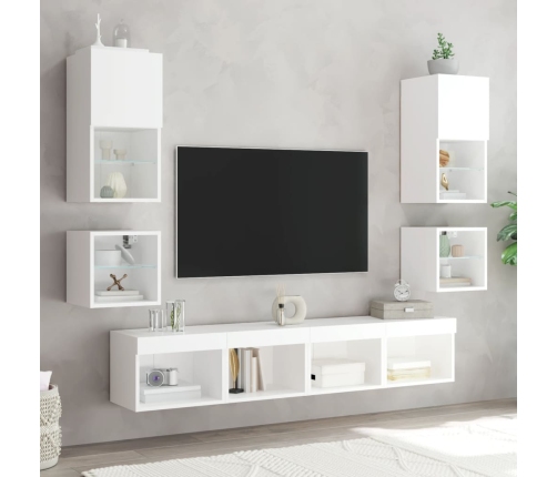 Mueble de TV de pared con luces LED blanco 30x28,5x30 cm